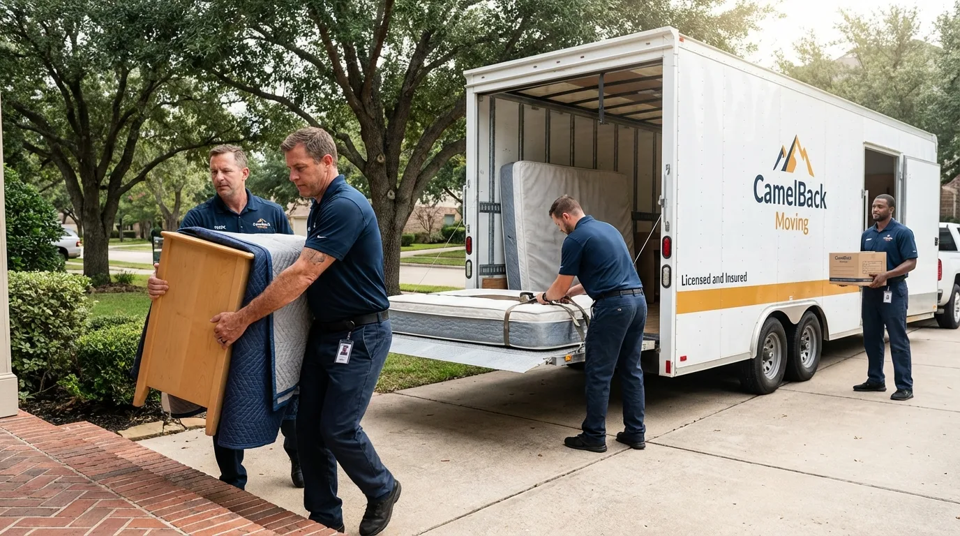 Crew loading residential truck for cross-state move from Waterford, NY