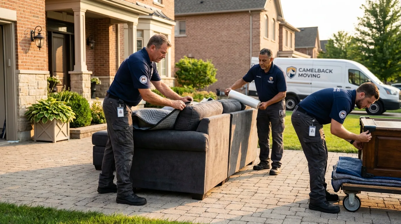 Large estate moving crew wrapping furniture in Waterford, NY
