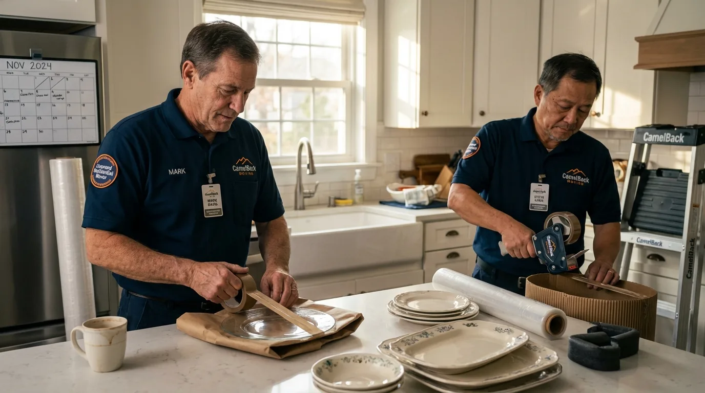 Professional crew packing kitchen dishware in Waterford, NY